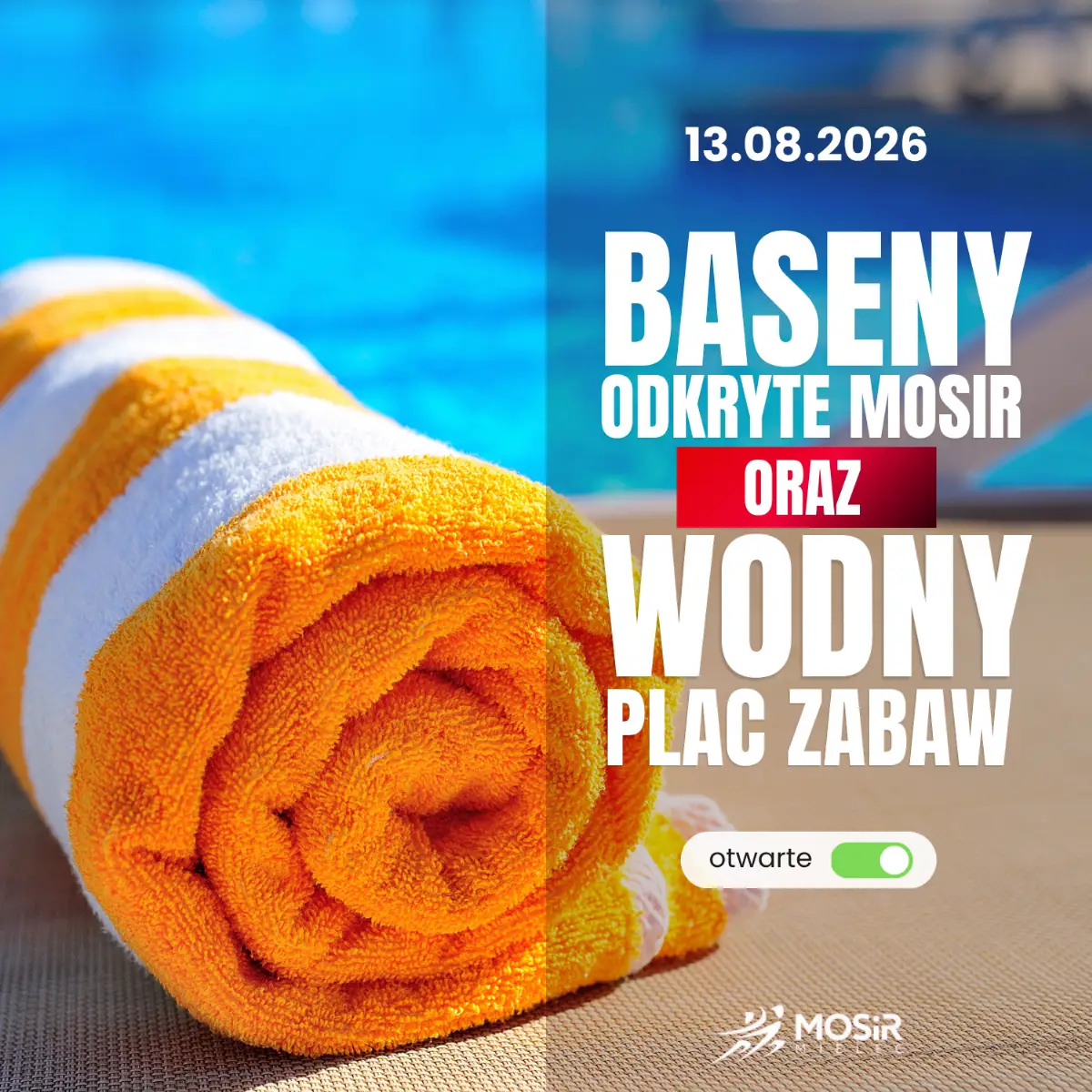 Informacja o otwartych basenach MOSiR i wodnym placu zabaw w Mielcu