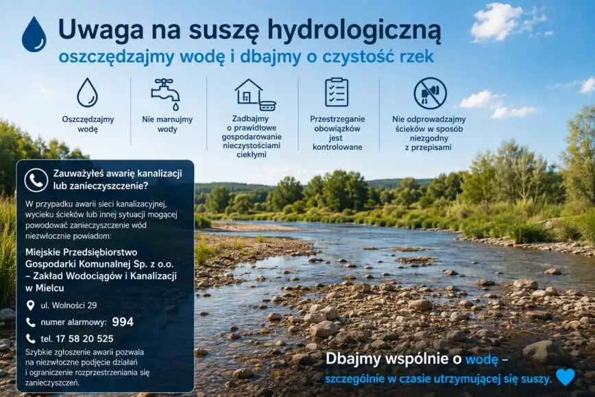 Apel o oszczędzanie wody i właściwe gospodarowanie nieczystościami w obliczu suszy hydrologicznej