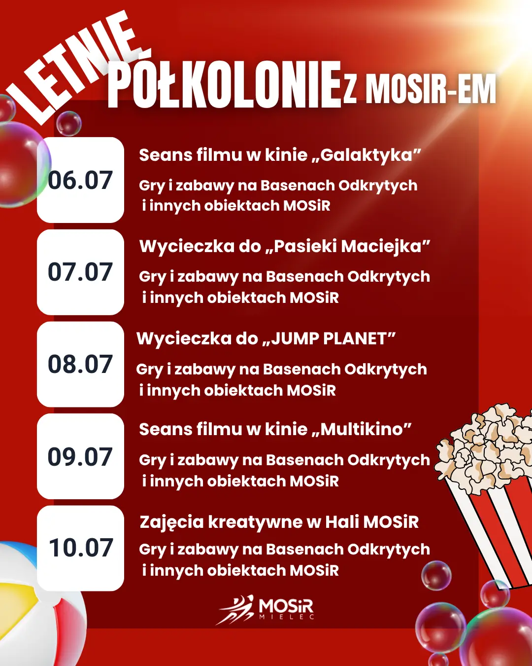 Program II turnusu półkolonii organizowanej przez MOSiR