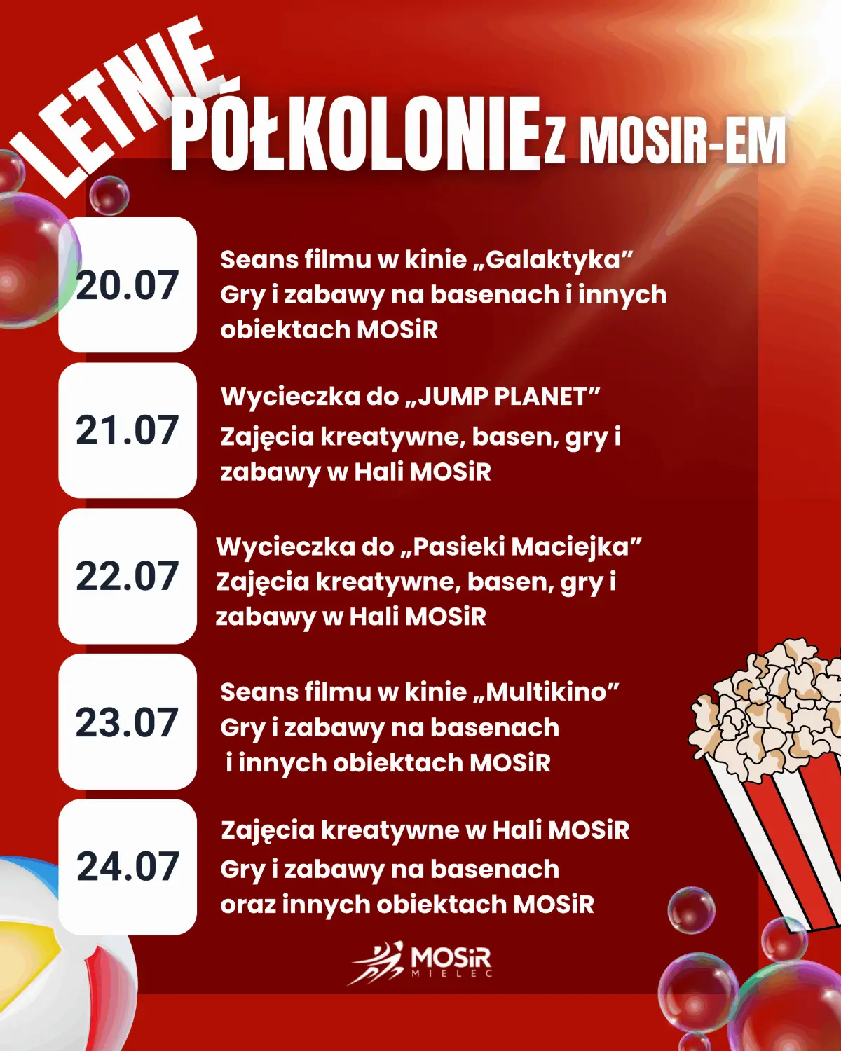 IV Turnus Letnich Półkolonii z MOSiR-em - Szczegóły Programu