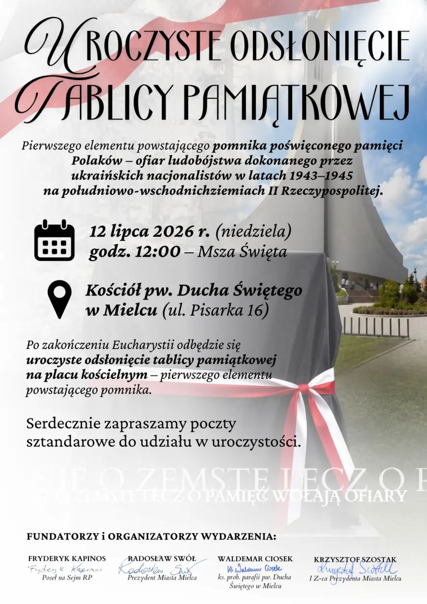Uroczystości upamiętniające ofiary Rzezi Wołyńskiej w Mielcu – marsz i odsłonięcie tablicy