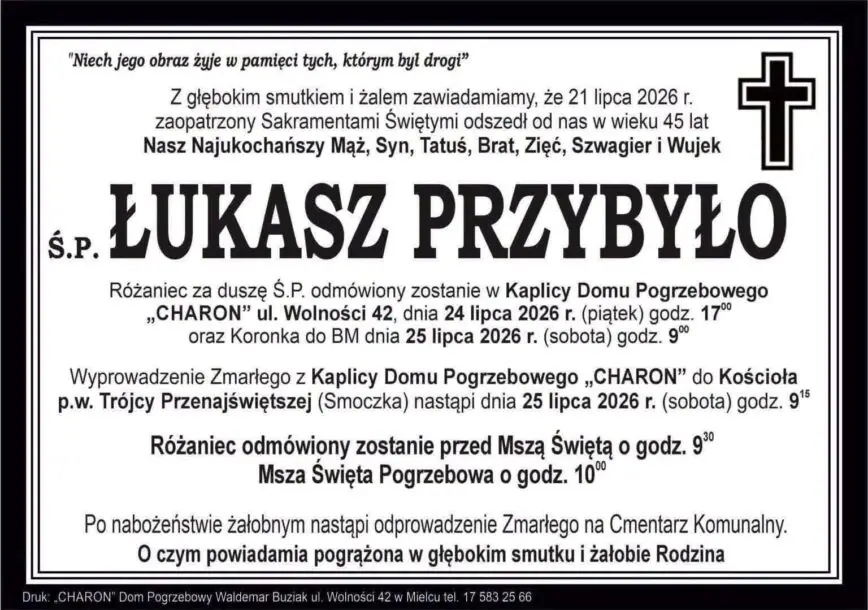 Pogrzeb Łukasza Przybyło zaplanowany na sobotę