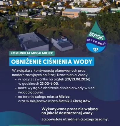 Obniżenie ciśnienia wody w Mielcu w nocy z 20 na 21 sierpnia