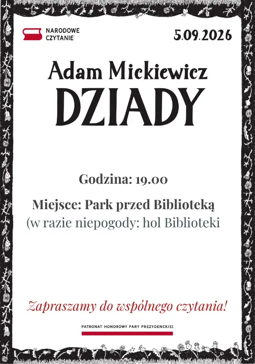 Narodowe Czytanie 'Dziadów' Adama Mickiewicza zaplanowane na 5 września 2026 r.