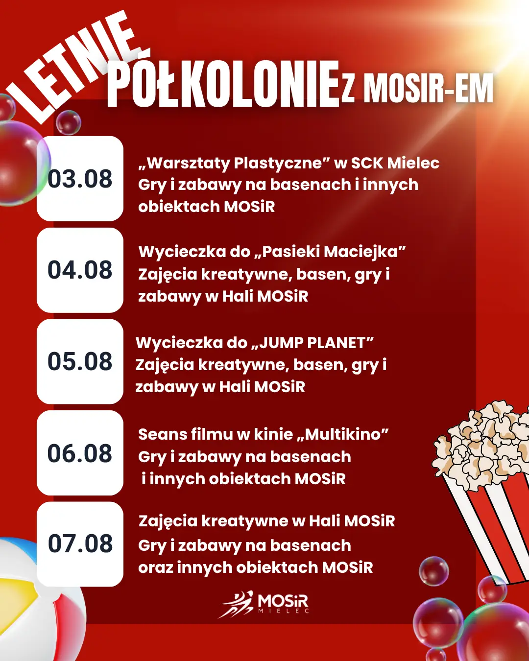 Letnie Półkolonie z MOSiR: Informacje dotyczące VI turnusu